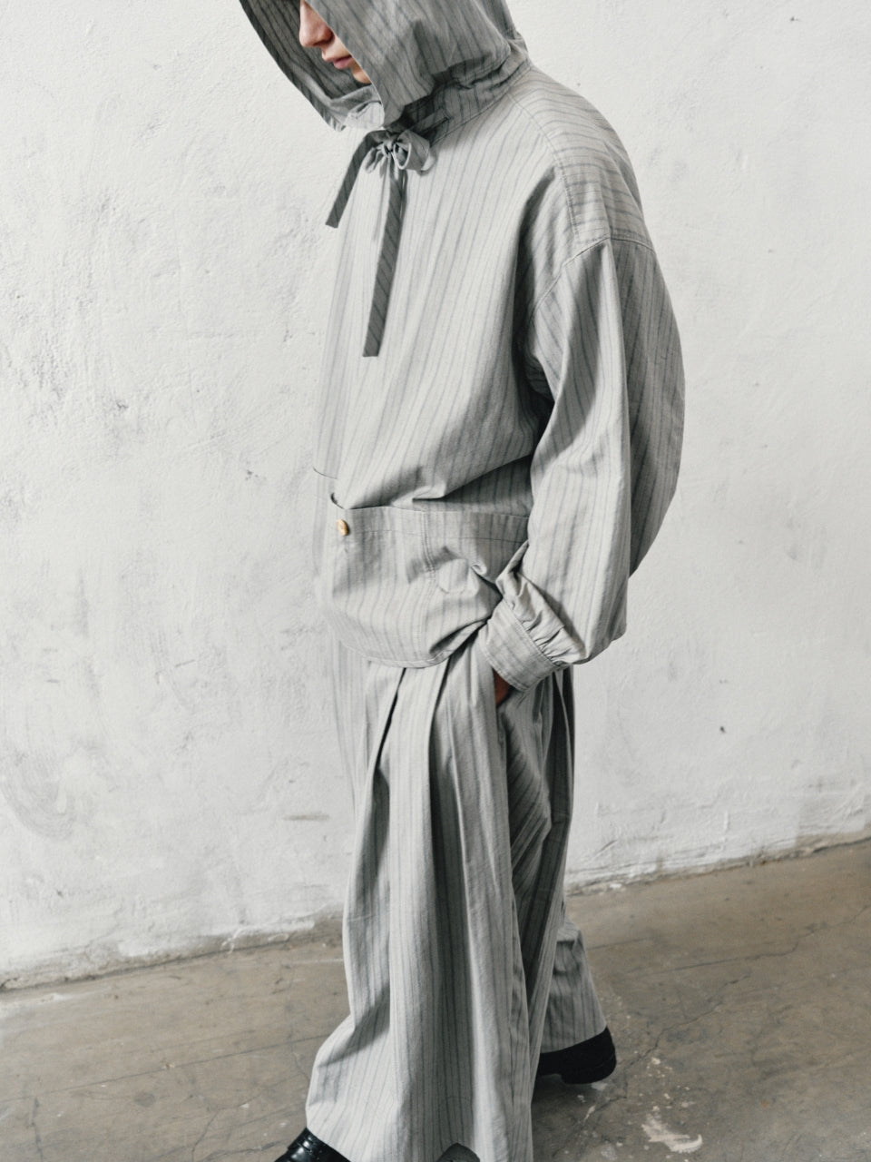 25春夏 冷染丝棉色织条纹连帽多袋外套