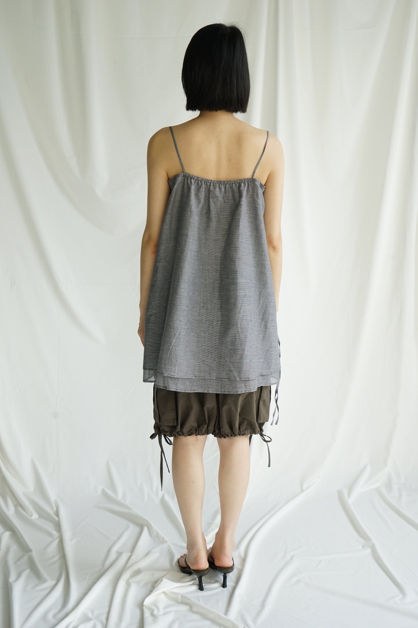 25春夏 细格纹双层抽绳吊带衫