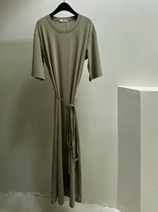 25春夏 纯棉中袖圆领系带T恤连衣裙