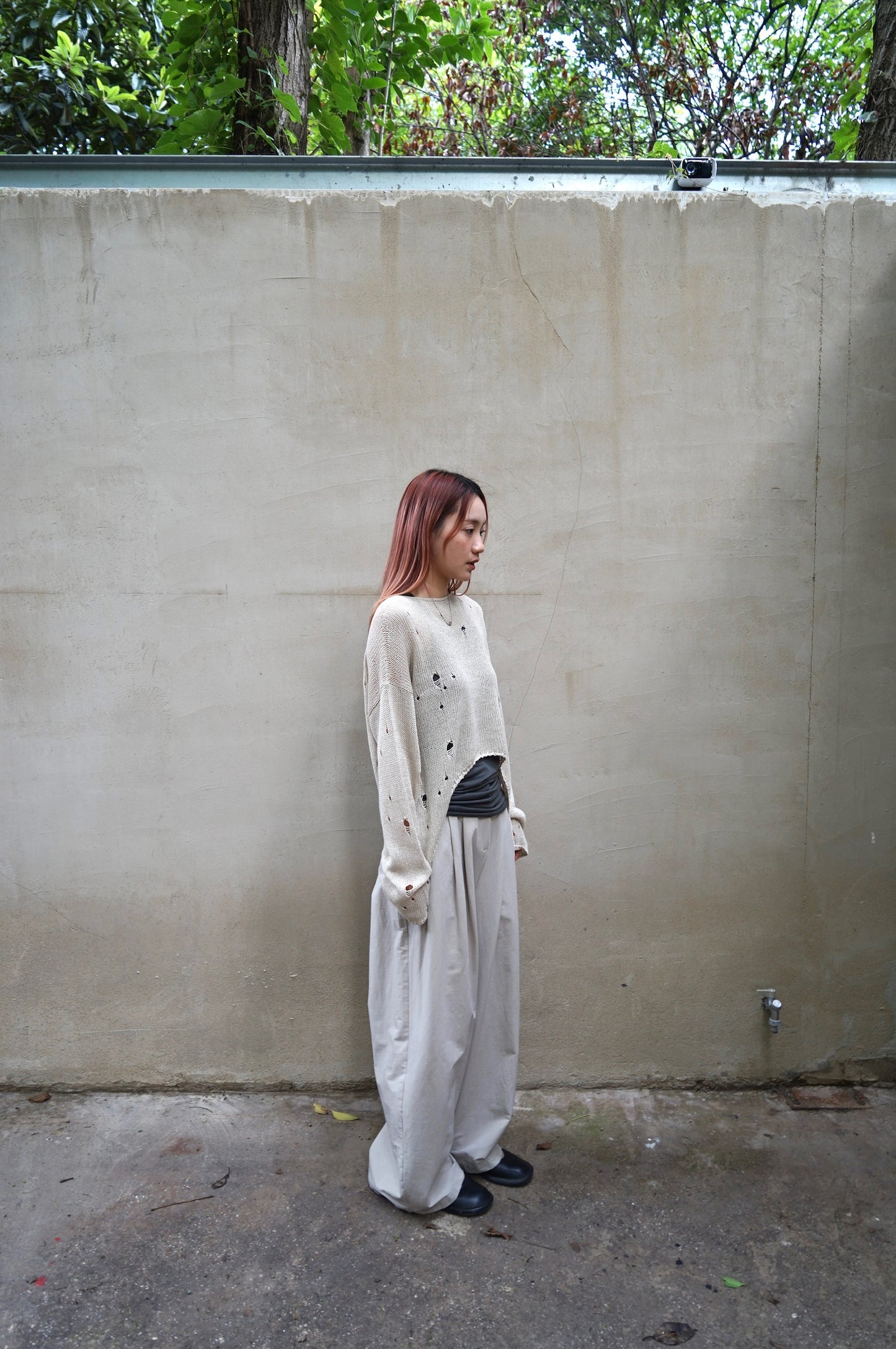 25春夏 和纸棉破洞钩针弧形慵懒上衣