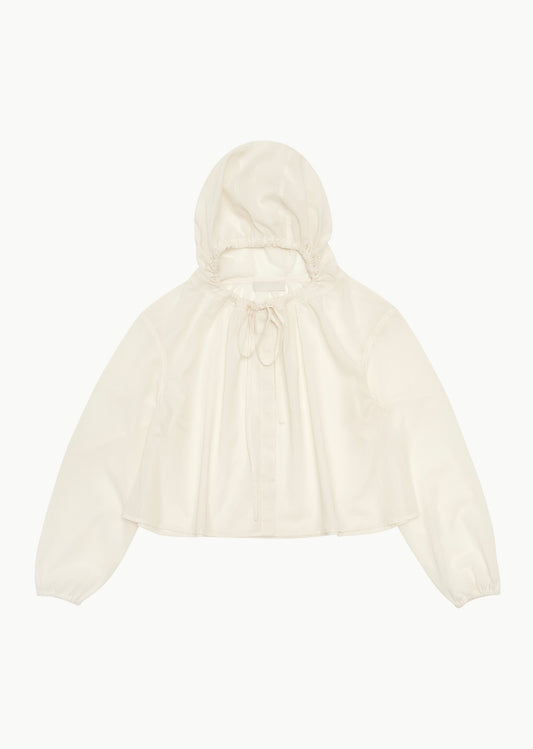 24早春 SHEER SHIRRING HOODED BLOUSE