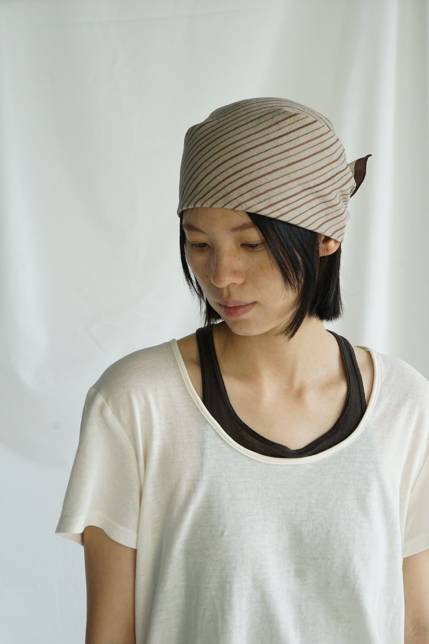 真丝不规则条纹法式包头巾方巾