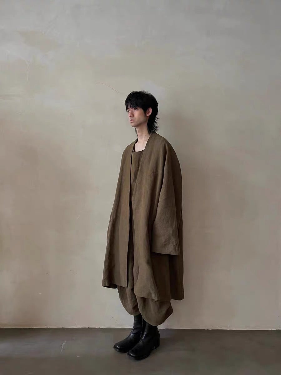 Collarless Long Coat V领长外套