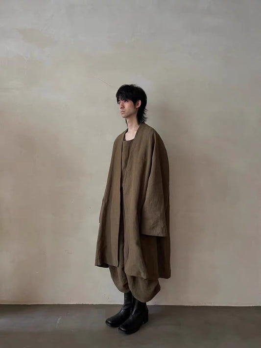 Collarless Long Coat V领长外套