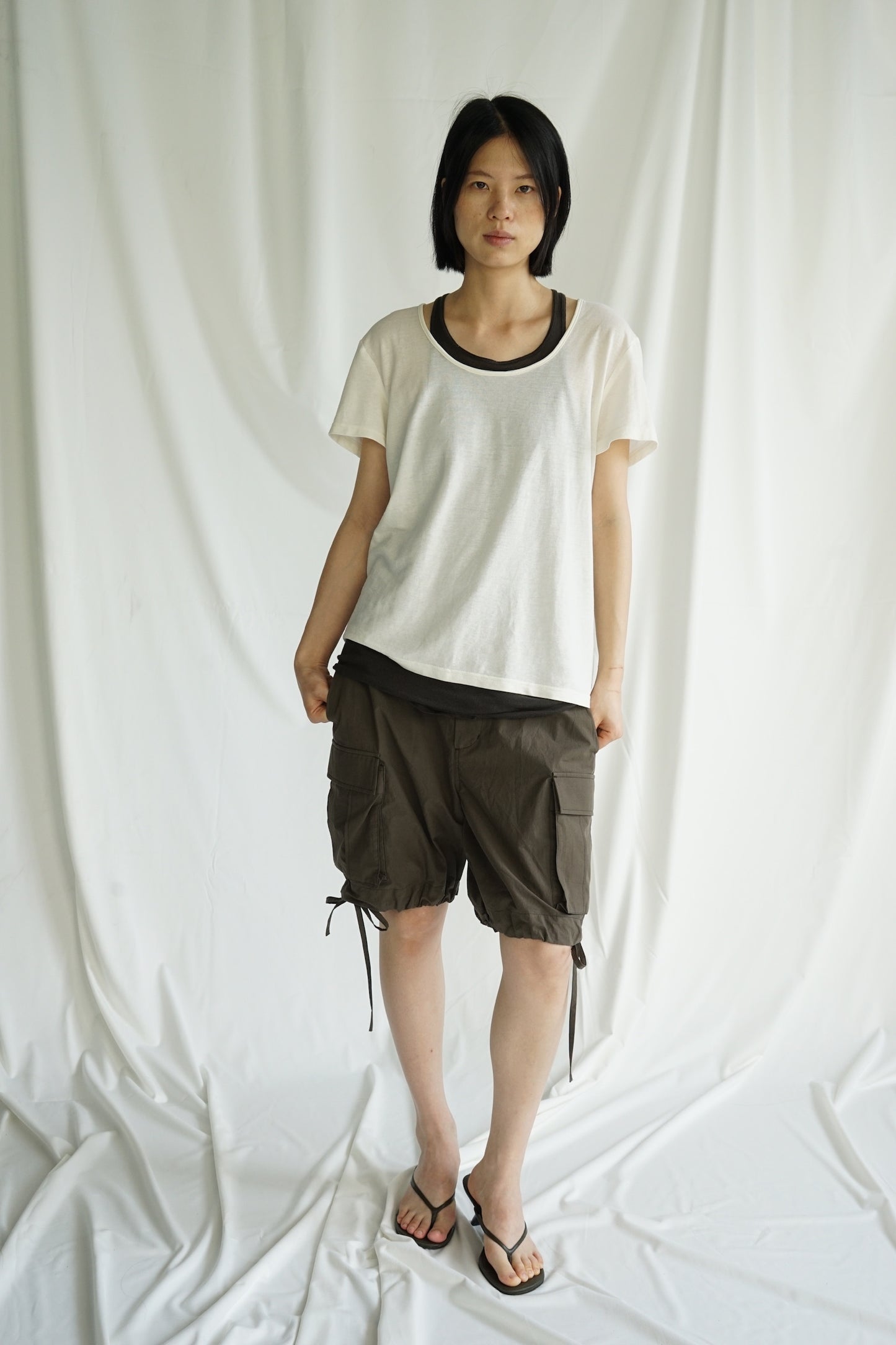 25春夏 纯棉松紧腰松弛感大口袋束脚抽绳短裤