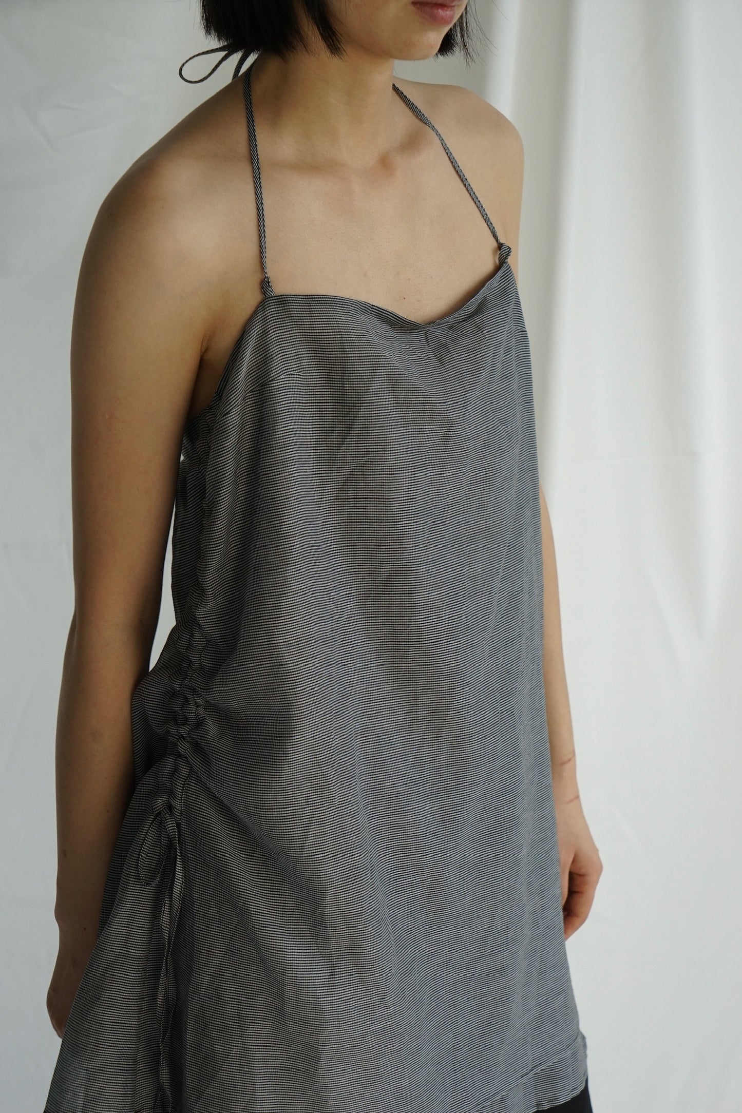 25春夏 细格纹双层抽绳吊带衫
