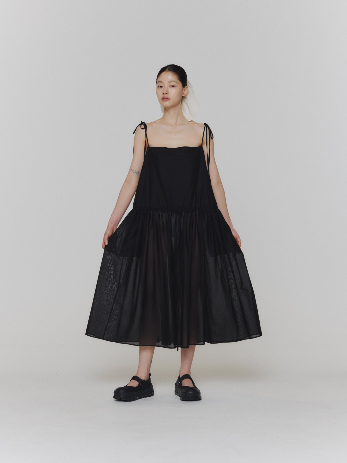 24早春 SHEER SHIRRING LONG DRESS吊带裙