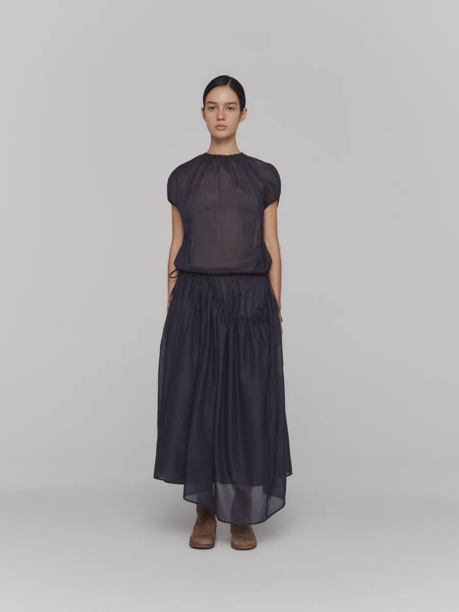 24春夏 DRAWSTRING SHEER SHIRRING SKIRT