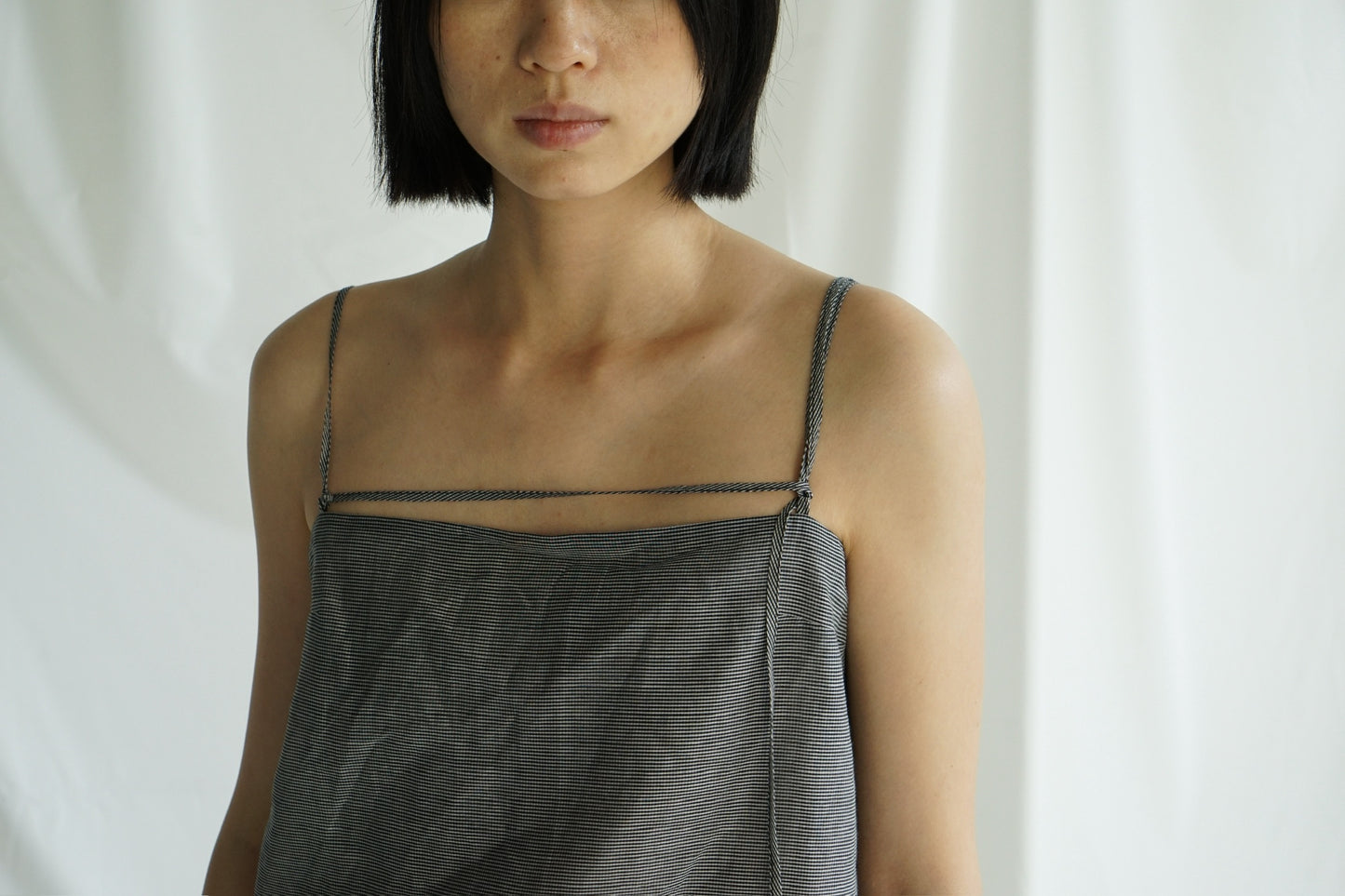 25春夏 细格纹双层抽绳吊带衫