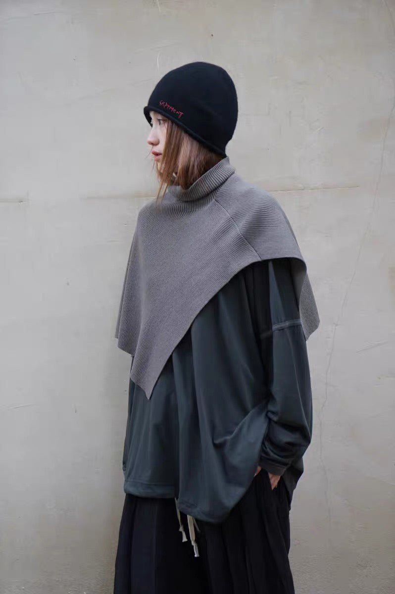 25秋冬 纯羊毛坑条纹高领围脖披肩