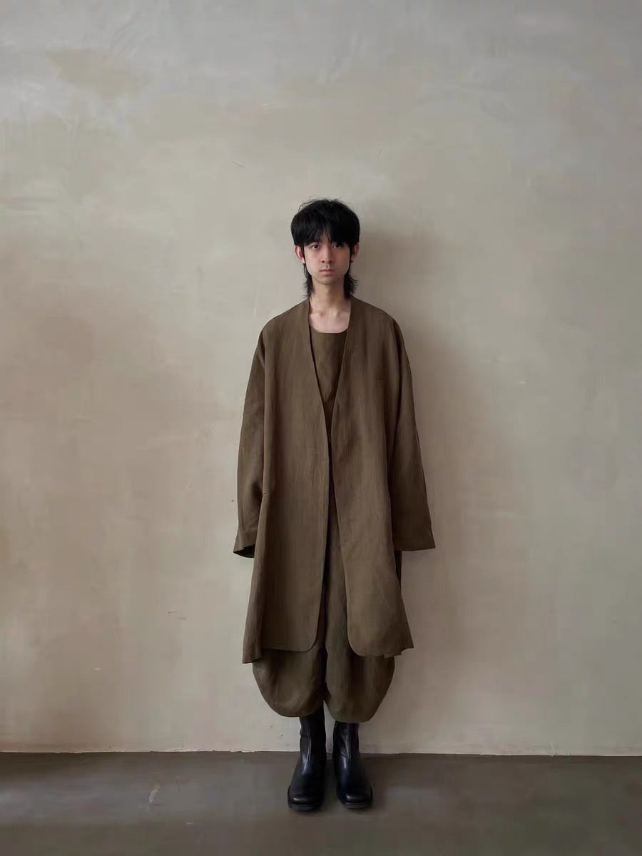 Collarless Long Coat V领长外套