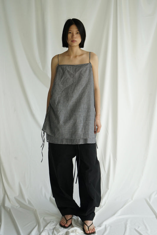 25春夏 细格纹双层抽绳吊带衫