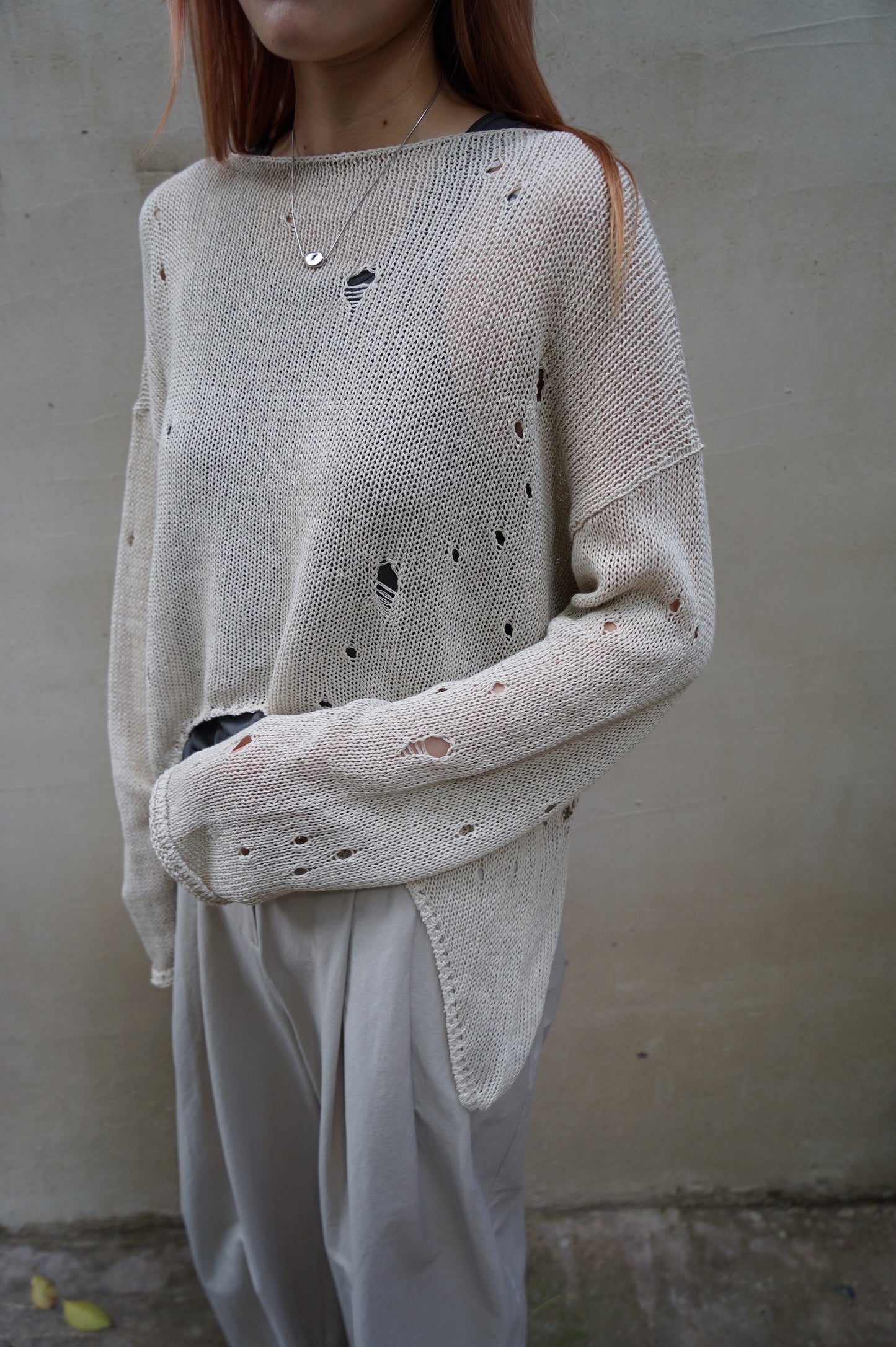 25春夏 和纸棉破洞钩针弧形慵懒上衣