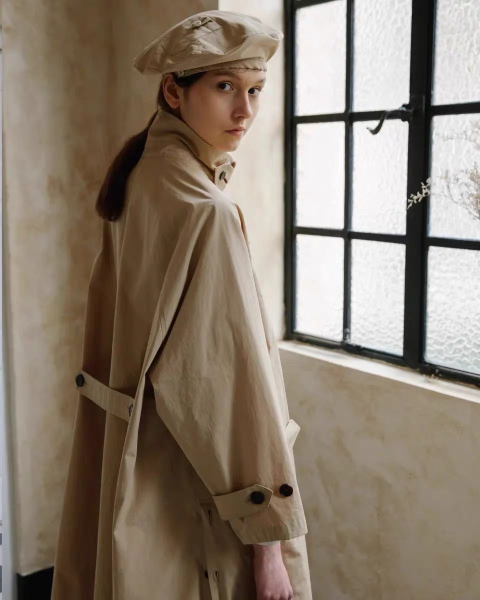 23秋冬 宽松插肩袖侧开叉风衣