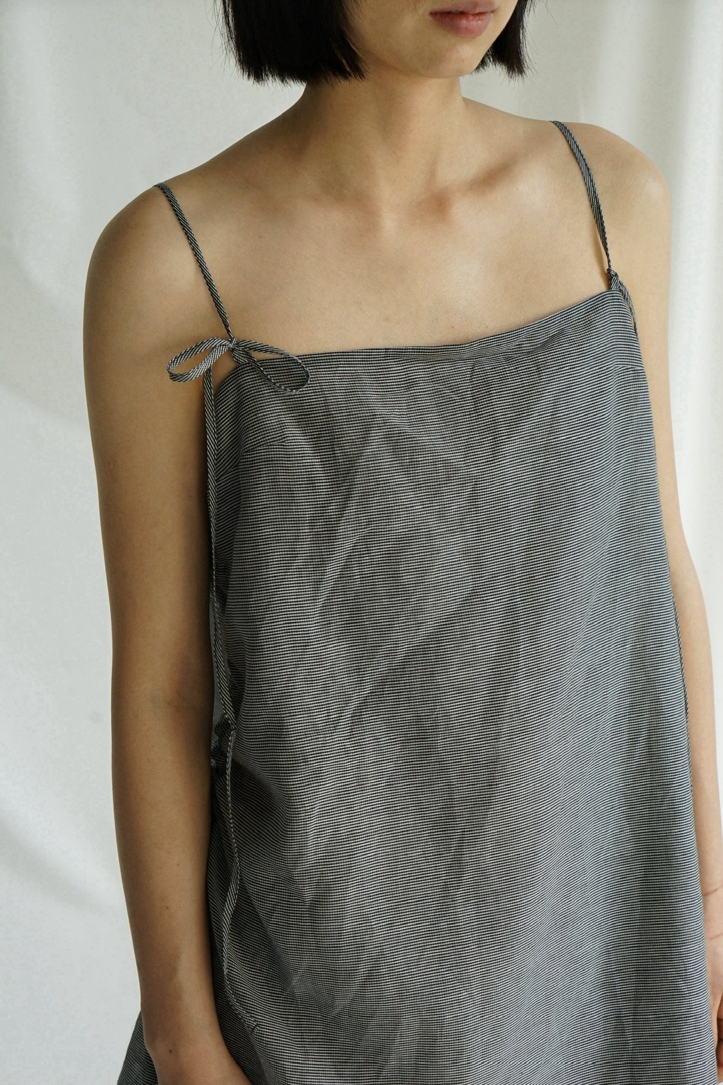 25春夏 细格纹双层抽绳吊带衫