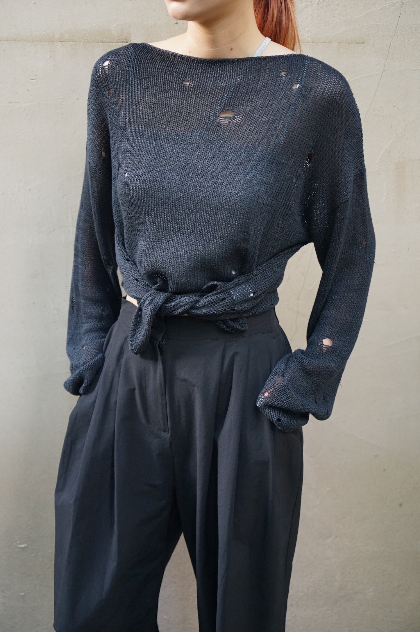 25春夏 和纸棉破洞钩针弧形慵懒上衣