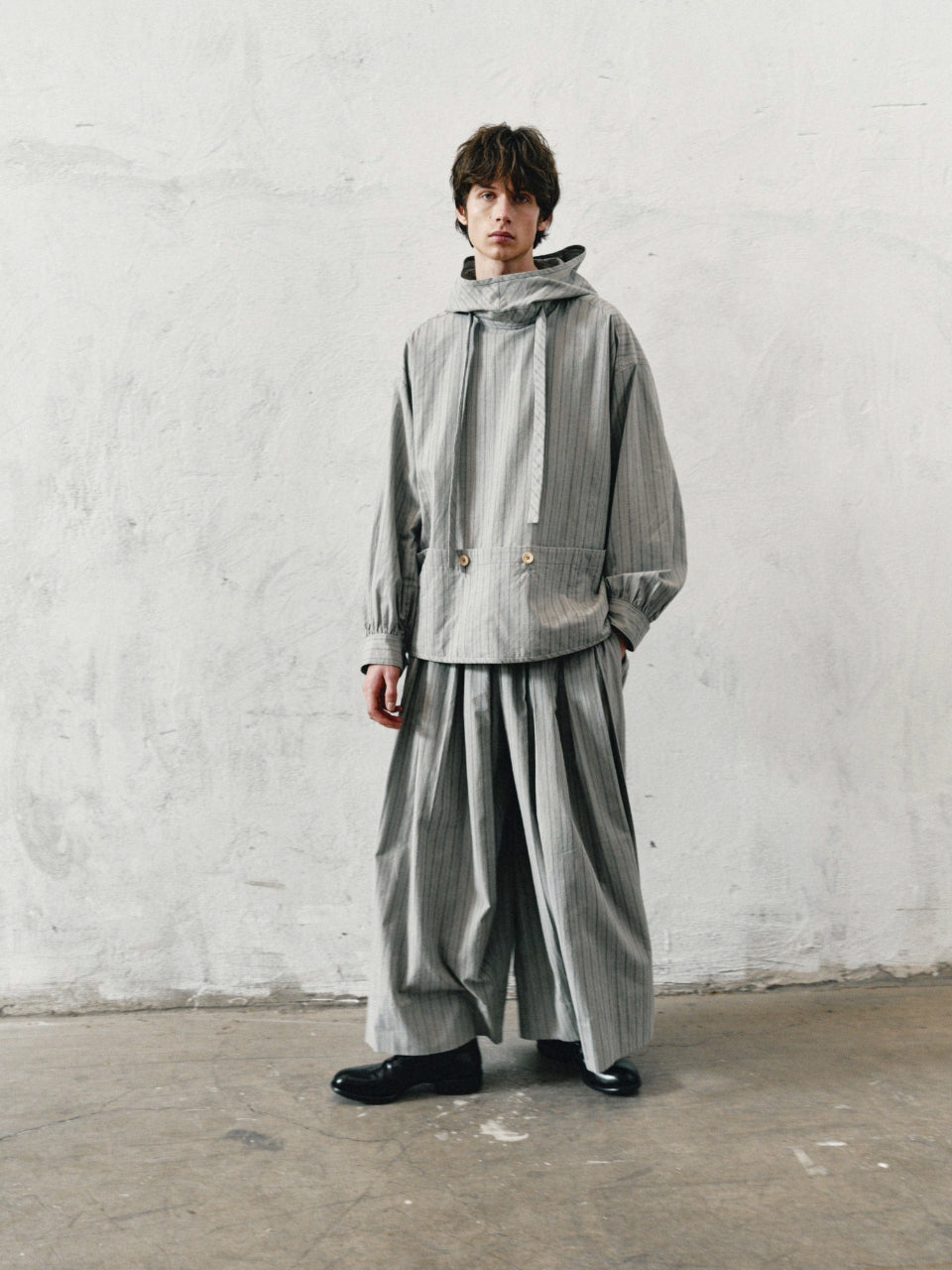 25春夏 冷染丝棉色织条纹连帽多袋外套