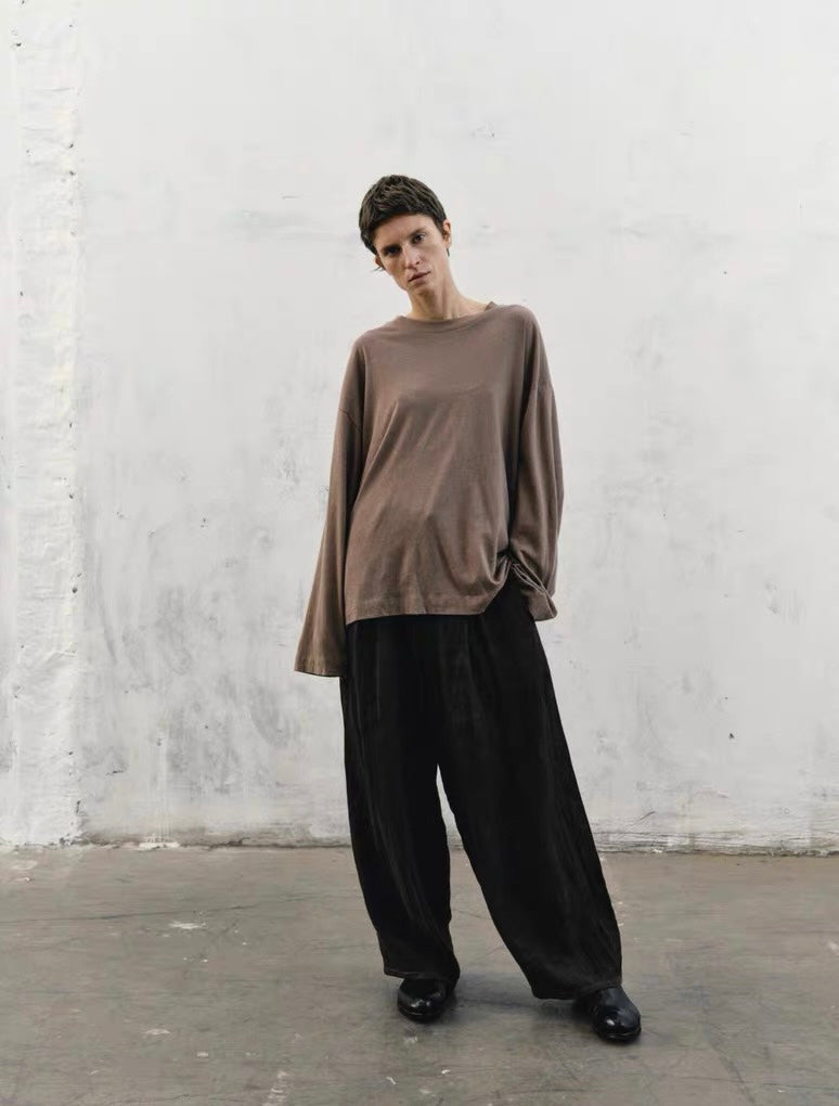 25春夏 麻棉材质圆领套头宽松款长袖T恤