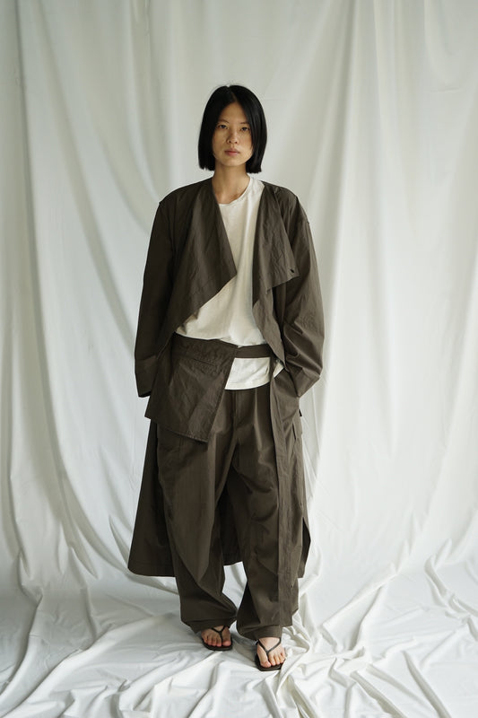 25早秋 纯棉荡领挎包工装风衣