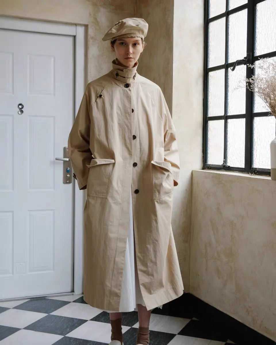 23秋冬 宽松插肩袖侧开叉风衣