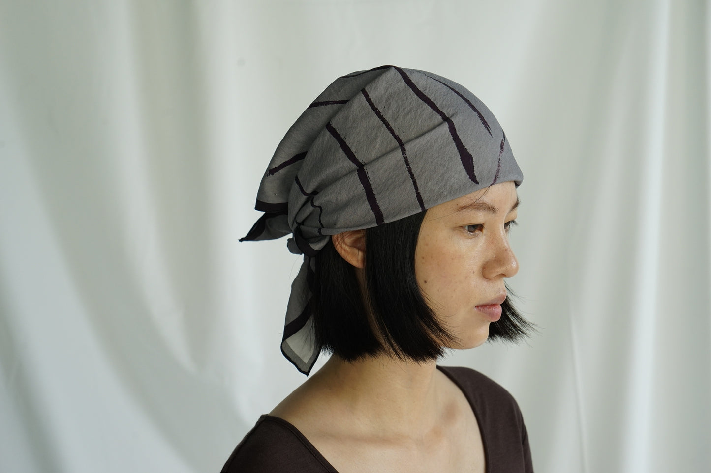 真丝不规则条纹法式包头巾方巾