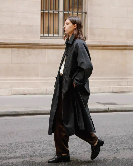 23秋冬 宽松插肩袖侧开叉风衣