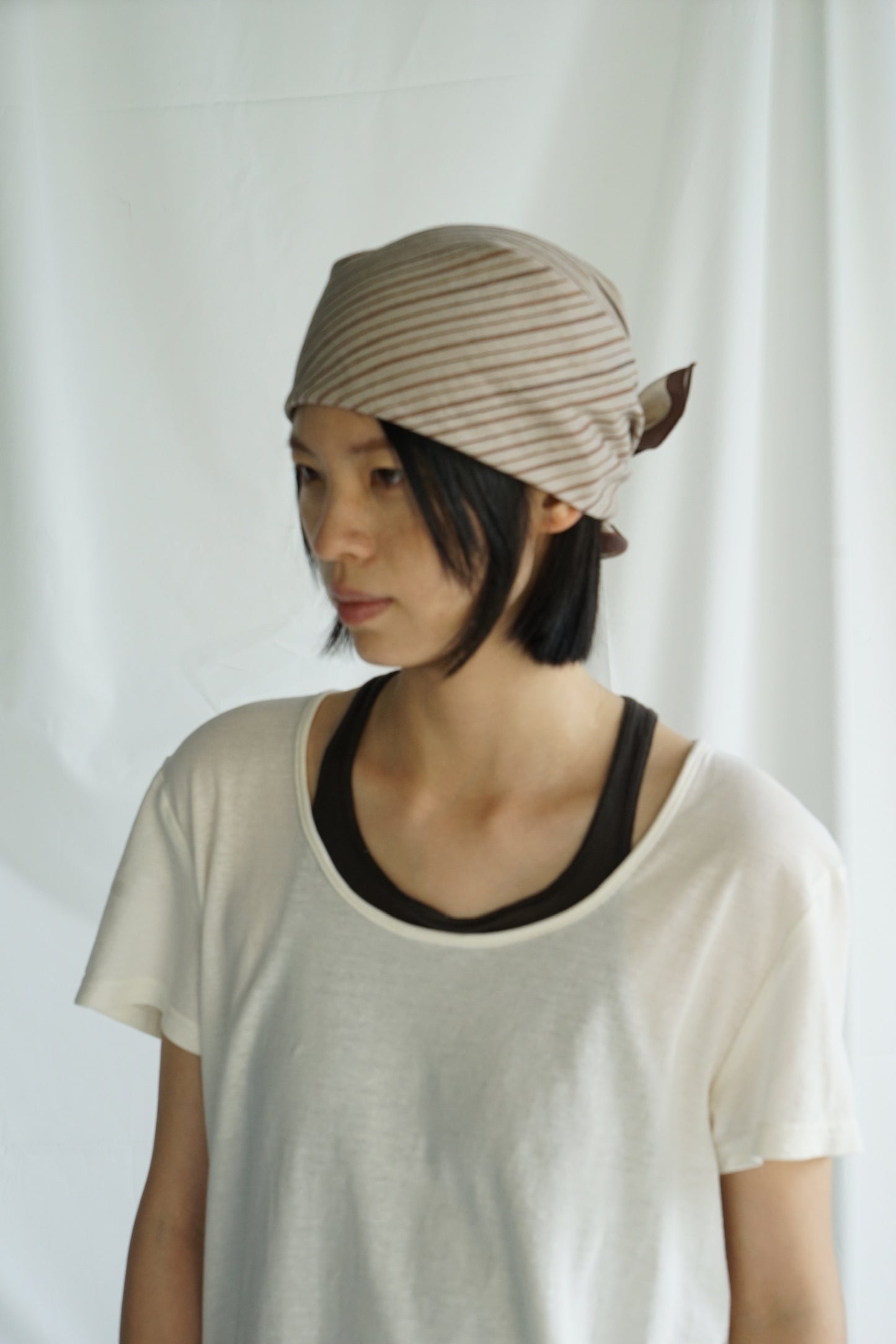 真丝不规则条纹法式包头巾方巾